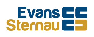 Evans Sternau logo (in color). "Evans" is blue, "Sternau" is yellow – the name is to the left of four symbols that resemble "E" and "S".