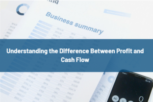 Screenshot 2026-07-09 150904 - Evans Sternau CPA - Evans Sternau CPA Blue banner reads 'Understanding the Difference Between Profit and Cash Flow' over business documents and a smartphone.