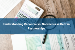 Screenshot 2026-09-18 135028 - Evans Sternau CPA - Evans Sternau CPA Article header image showing a calculator, magnifying glass, and financial documents with the overlay text: 'Understanding Recurse vs. Nonrecourse Debt in Partnerships'.